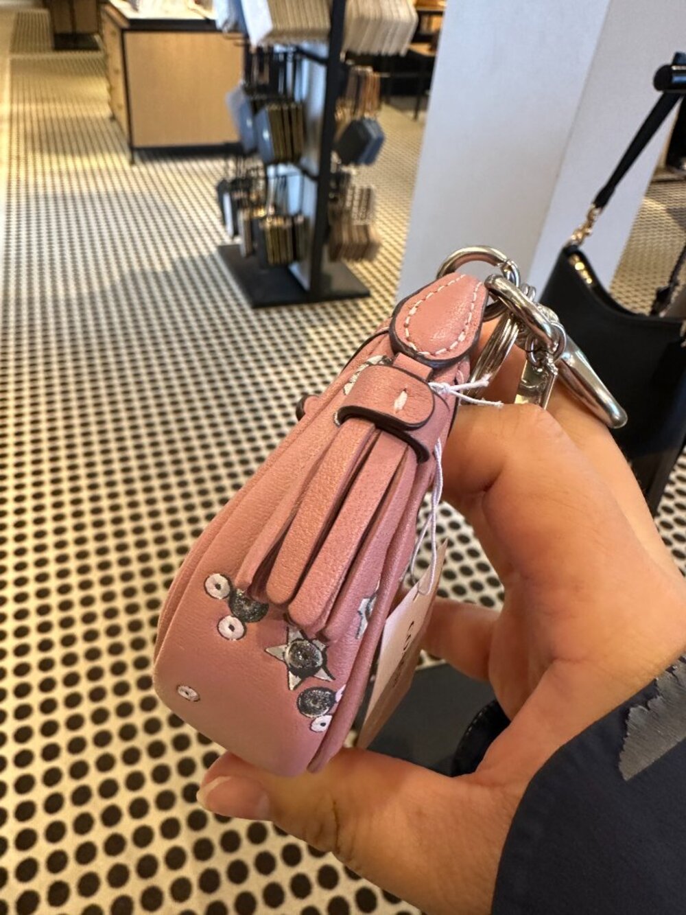 NWT! Coach CCF22 Mini Carmen Bag Charm With Star Print In Dusty Pink Silver - Picture 5 of 12